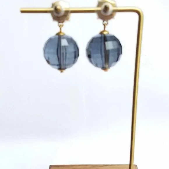 NWT J Crew Large Acrylic Blue Gray Ball Drop Earrings CZ Stud - Picture 7 of 9